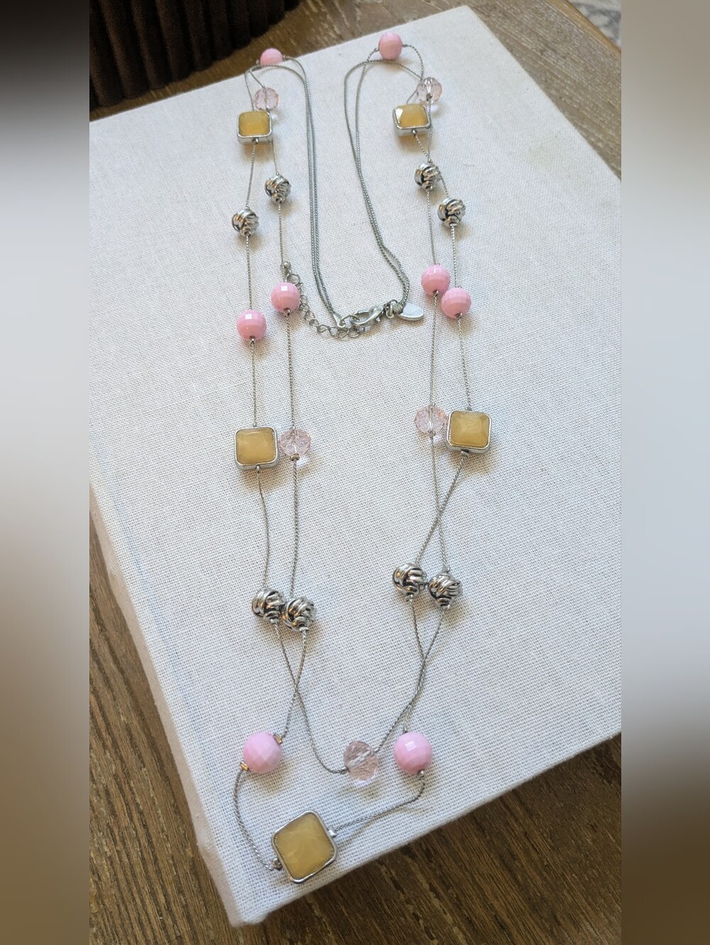 Pink Beaded Long Layered Necklace - Unbranded
